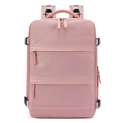 17-inch Solid Color Nylon Backpack Travel Laptop Shoes Storage Dual Shoulders Bag with USB Port
