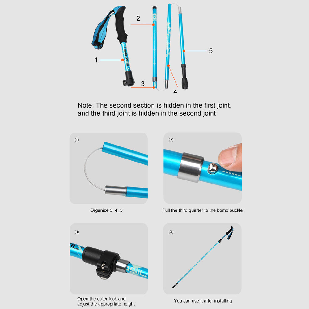NECASIL N82 5-Section Aluminum Alloy Trekking Pole Outdoor Camping 32-125CM Folding Walking Stick