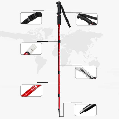 NECASIL G103 Aluminum Alloy Climbing Walking Stick 4 Sections Telescopic Folding Alpenstock Hiking Pole