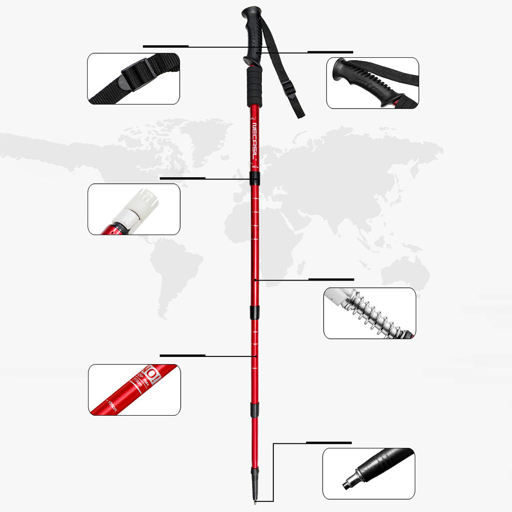 NECASIL G103 Aluminum Alloy Climbing Walking Stick 4 Sections Telescopic Folding Alpenstock Hiking Pole