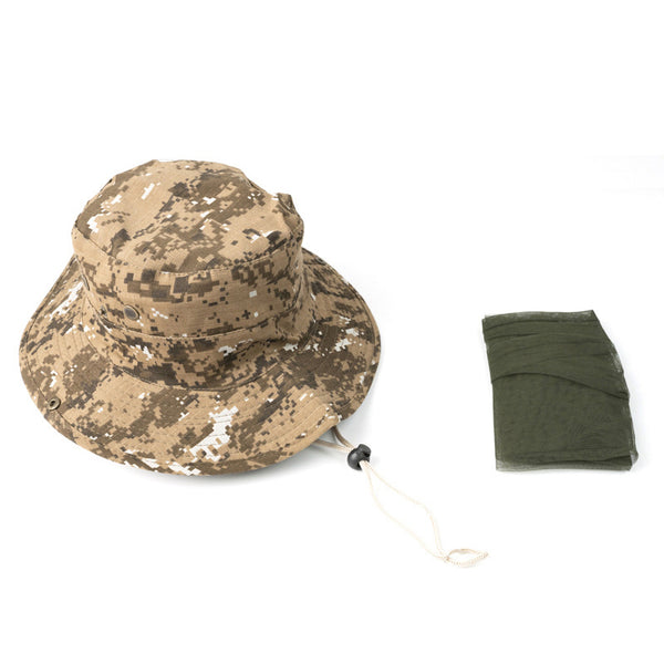 AOTU Camouflage Bucket Hat Cap with Anti-mosquito Head Net Face Mesh for Outdoor Camping Fishing