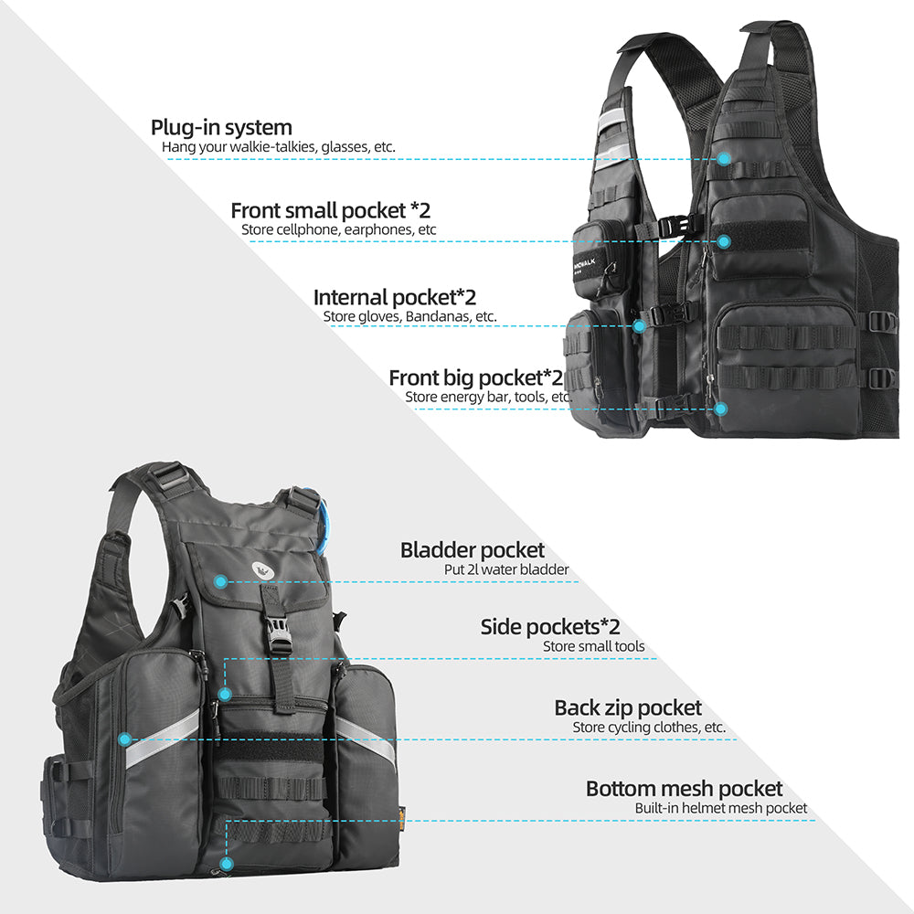 RHINOWALK M2012 Outdoor Sports Vest Multiple Pocket Water Storage System Breathable Fishing Vest for Cycling, Riding