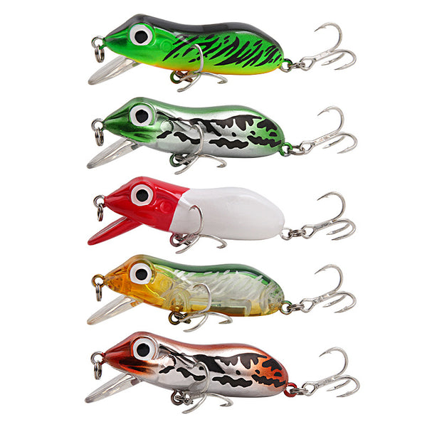 XY-605 5Pcs / Set Topwater Frog Fishing Lure Hard ABS Imitation Frog Crankbait Tackle with Dual Hooks
