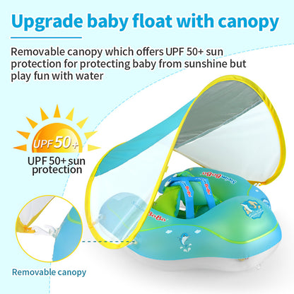 SWIMBOBO Inflatable Baby Swimming Ring Infant Float Lying Swimming Trainer with Sunshade