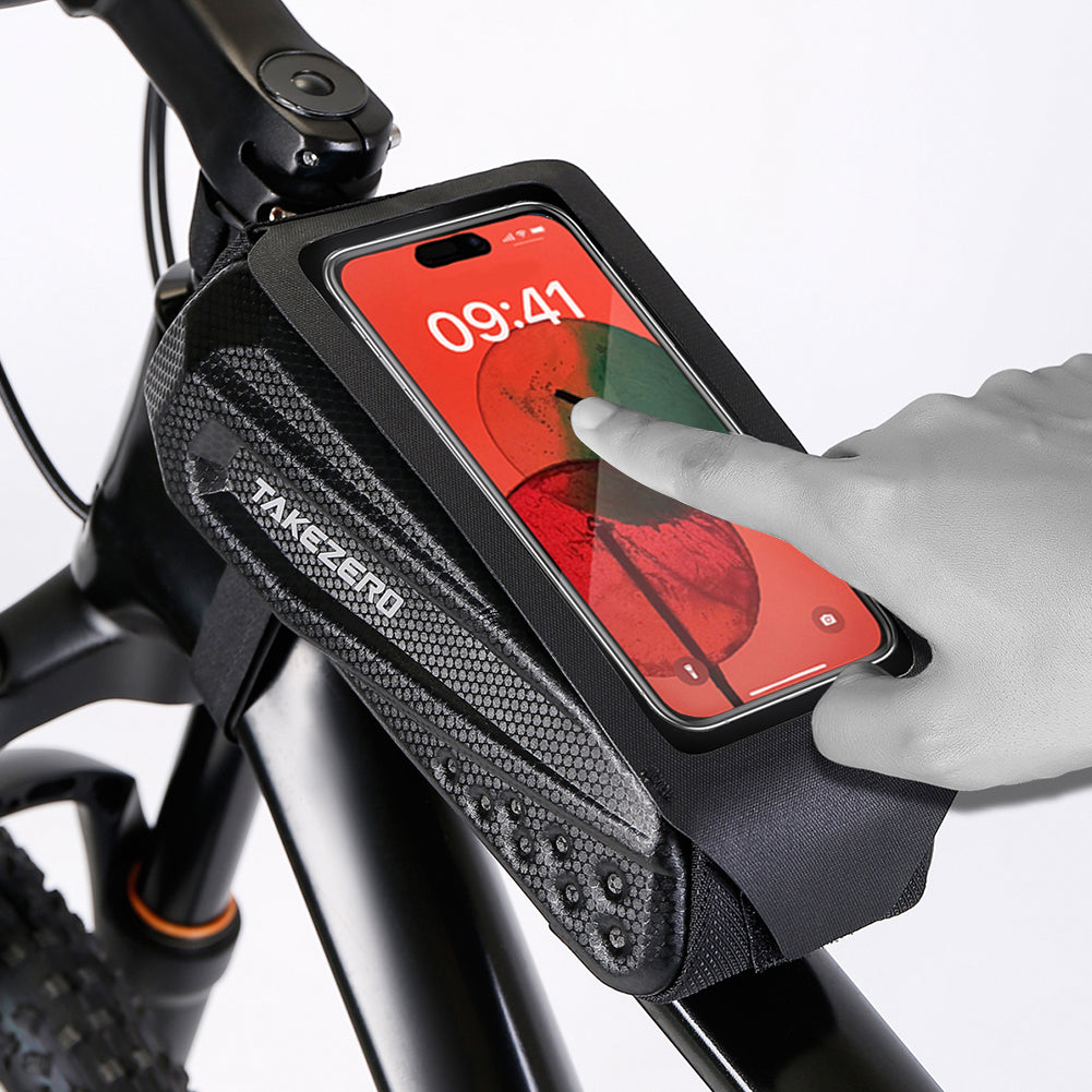 TAKEZERO TZ06 PU + TPU Mountain Bike Bag EVA Hard Shell Bicycle Front Beam Bag Top Tube Phone Bag