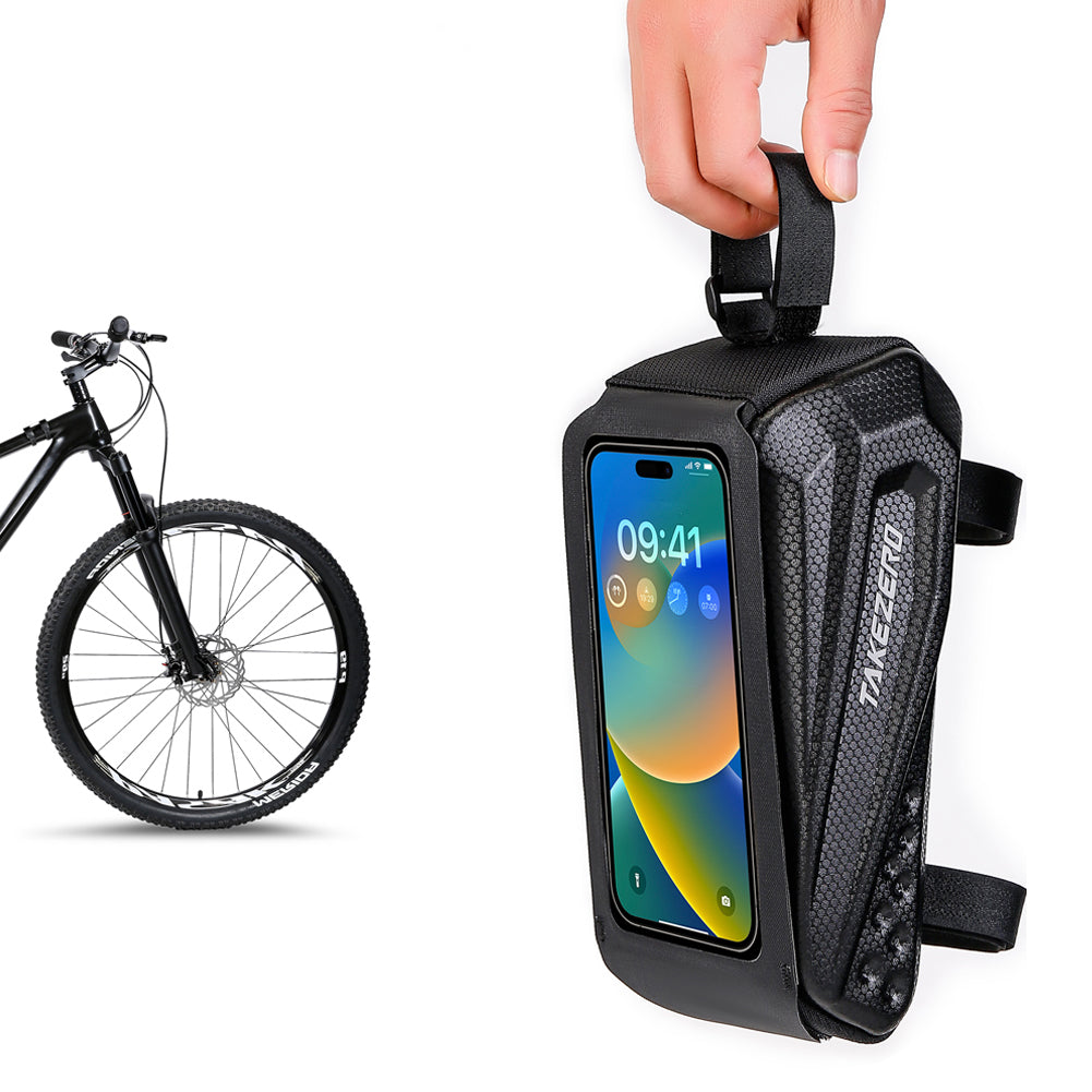 TAKEZERO TZ06 PU + TPU Mountain Bike Bag EVA Hard Shell Bicycle Front Beam Bag Top Tube Phone Bag