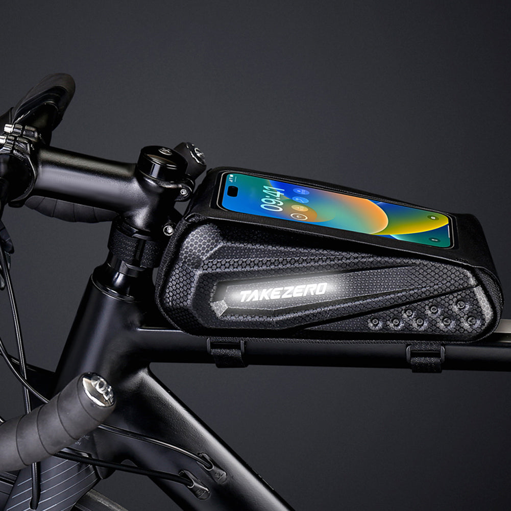 TAKEZERO TZ06 PU + TPU Mountain Bike Bag EVA Hard Shell Bicycle Front Beam Bag Top Tube Phone Bag