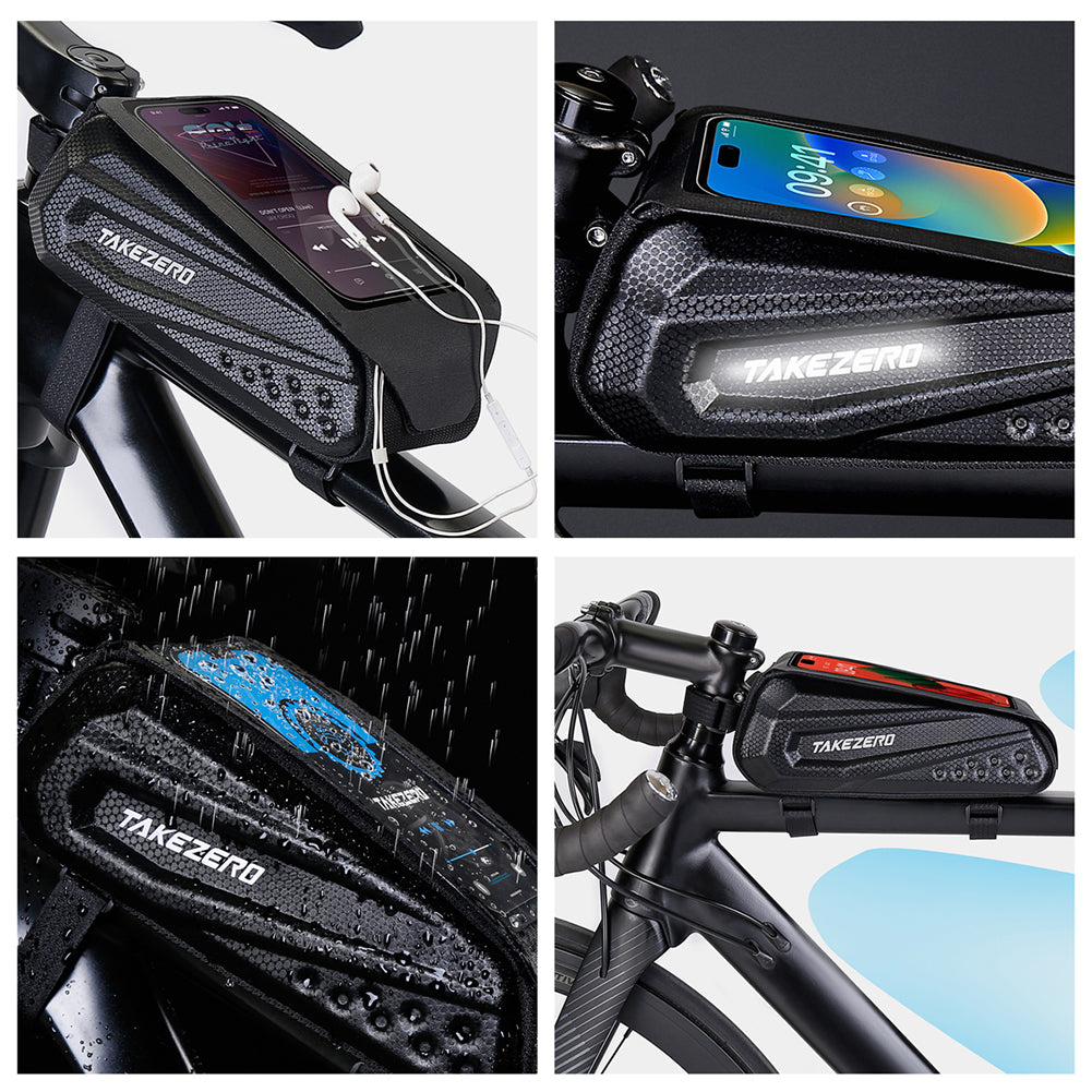 TAKEZERO TZ06 PU + TPU Mountain Bike Bag EVA Hard Shell Bicycle Front Beam Bag Top Tube Phone Bag