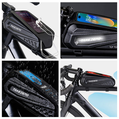 TAKEZERO TZ06 PU + TPU Mountain Bike Bag EVA Hard Shell Bicycle Front Beam Bag Top Tube Phone Bag