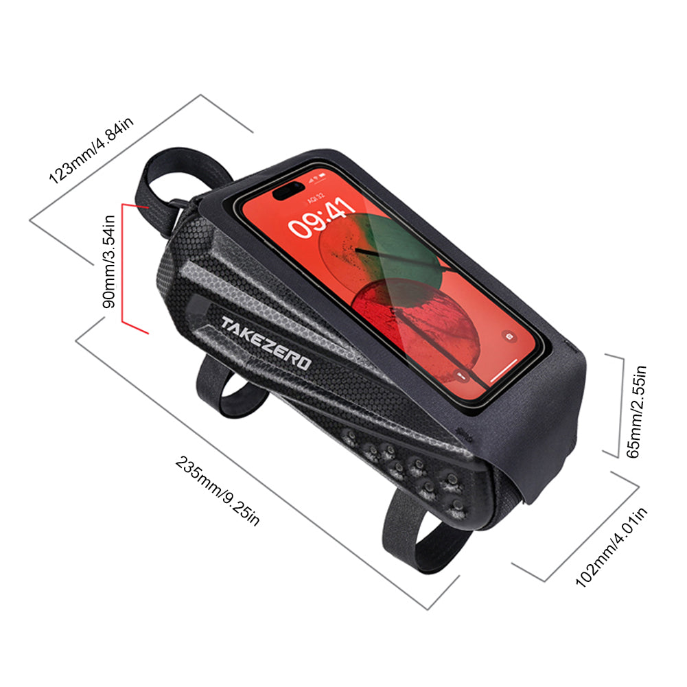 TAKEZERO TZ06 PU + TPU Mountain Bike Bag EVA Hard Shell Bicycle Front Beam Bag Top Tube Phone Bag