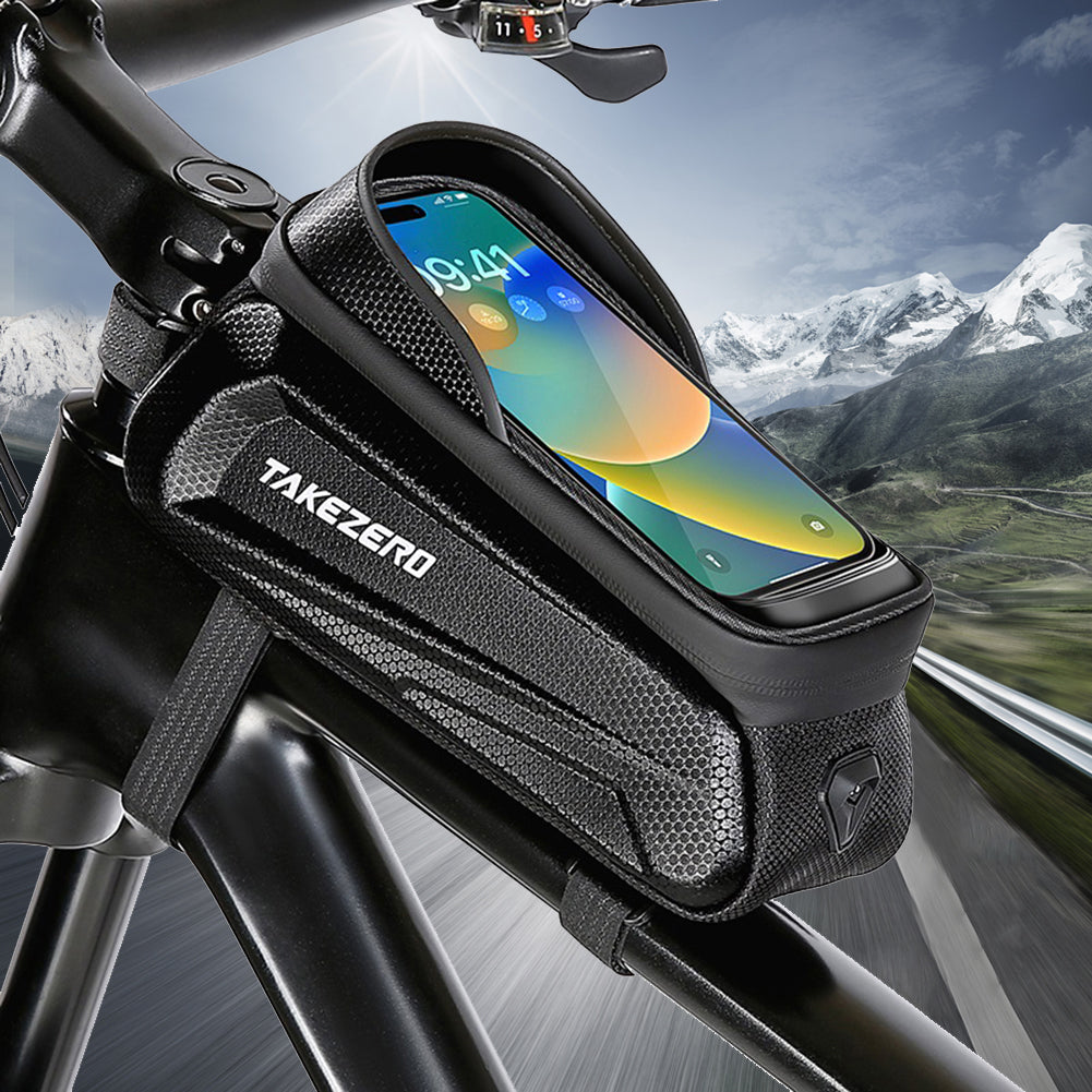 TAKEZERO TK03 PU+TPU Bicycle Cell Phone Bag EVA Hard Case for MTB, Road Bike Front Beam Tube Bag