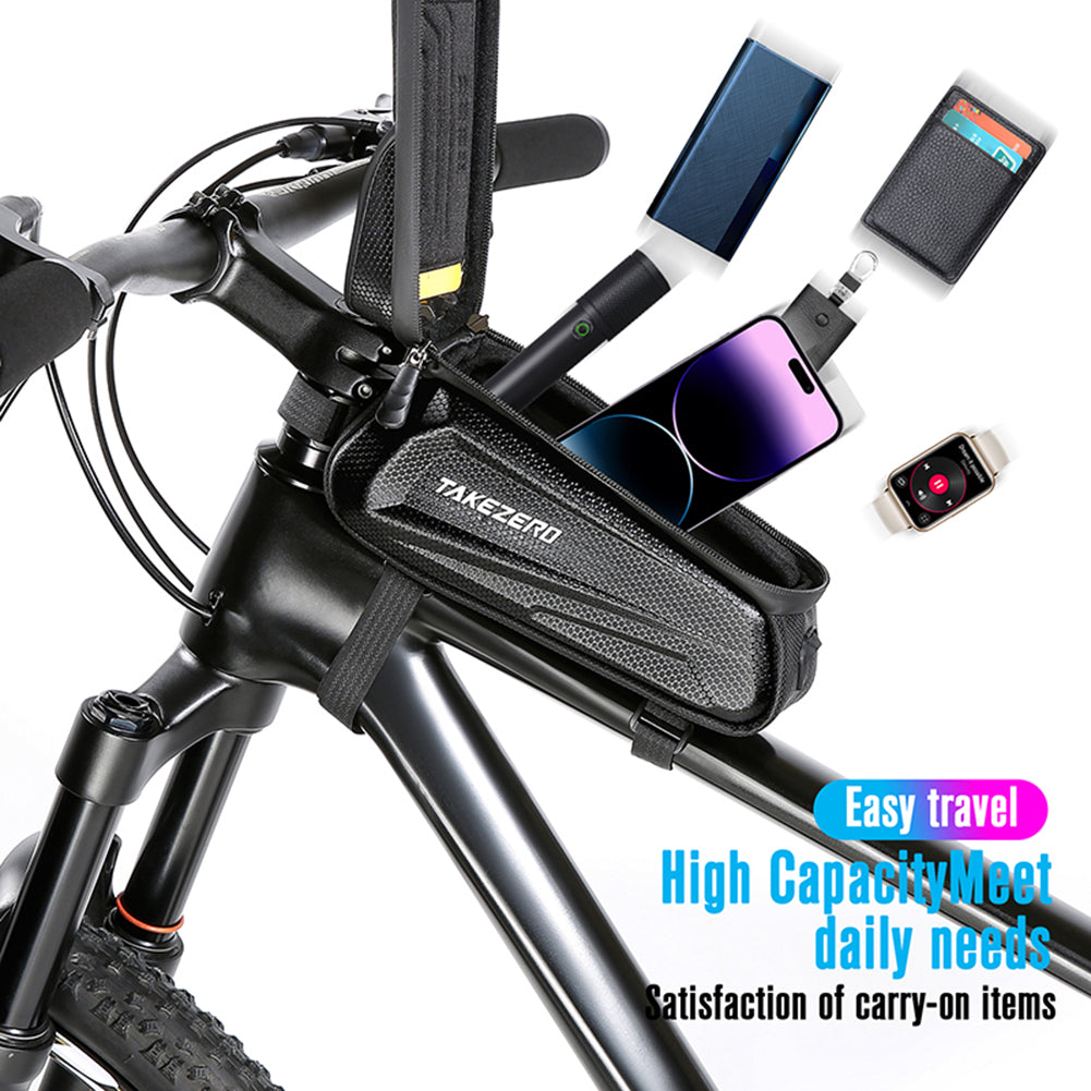 TAKEZERO TK03 PU+TPU Bicycle Cell Phone Bag EVA Hard Case for MTB, Road Bike Front Beam Tube Bag