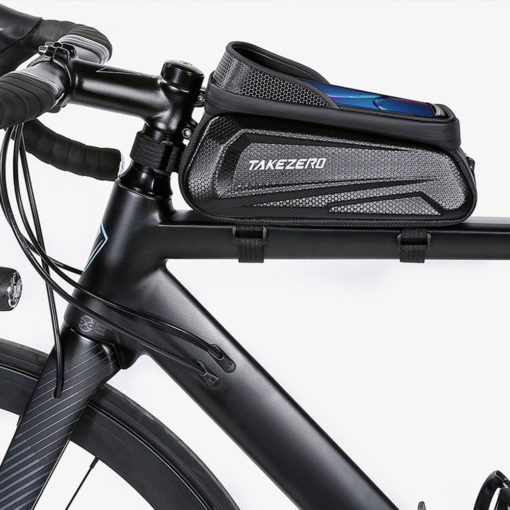 TAKEZERO TK03 PU+TPU Bicycle Cell Phone Bag EVA Hard Case for MTB, Road Bike Front Beam Tube Bag