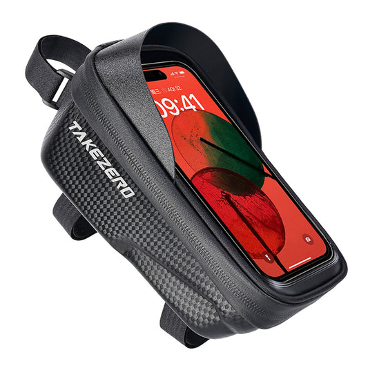 TAKEZERO A2 PU+TPU+Hard EVA Bicycle Phone Case for Mountain Road Bike Front Beam Tube Zippered Phone Bag