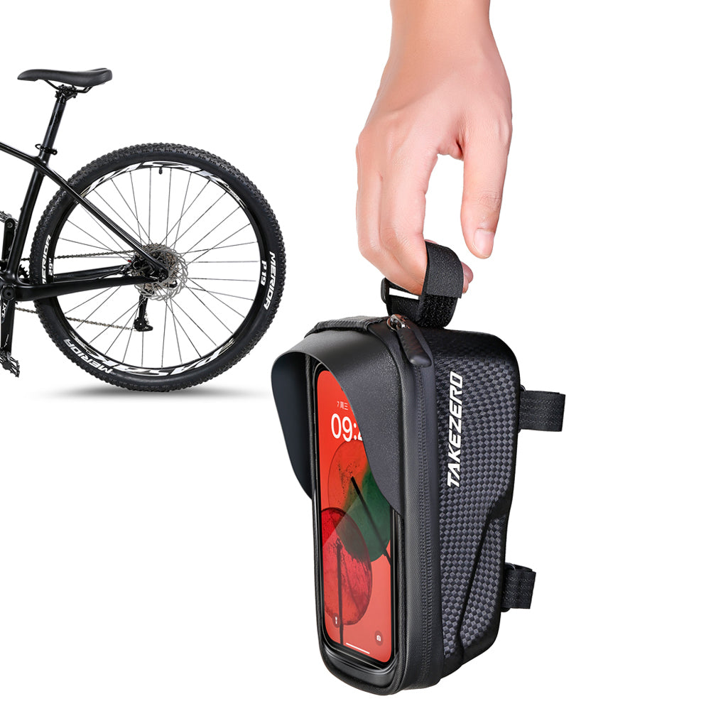 TAKEZERO A2 PU+TPU+Hard EVA Bicycle Phone Case for Mountain Road Bike Front Beam Tube Zippered Phone Bag