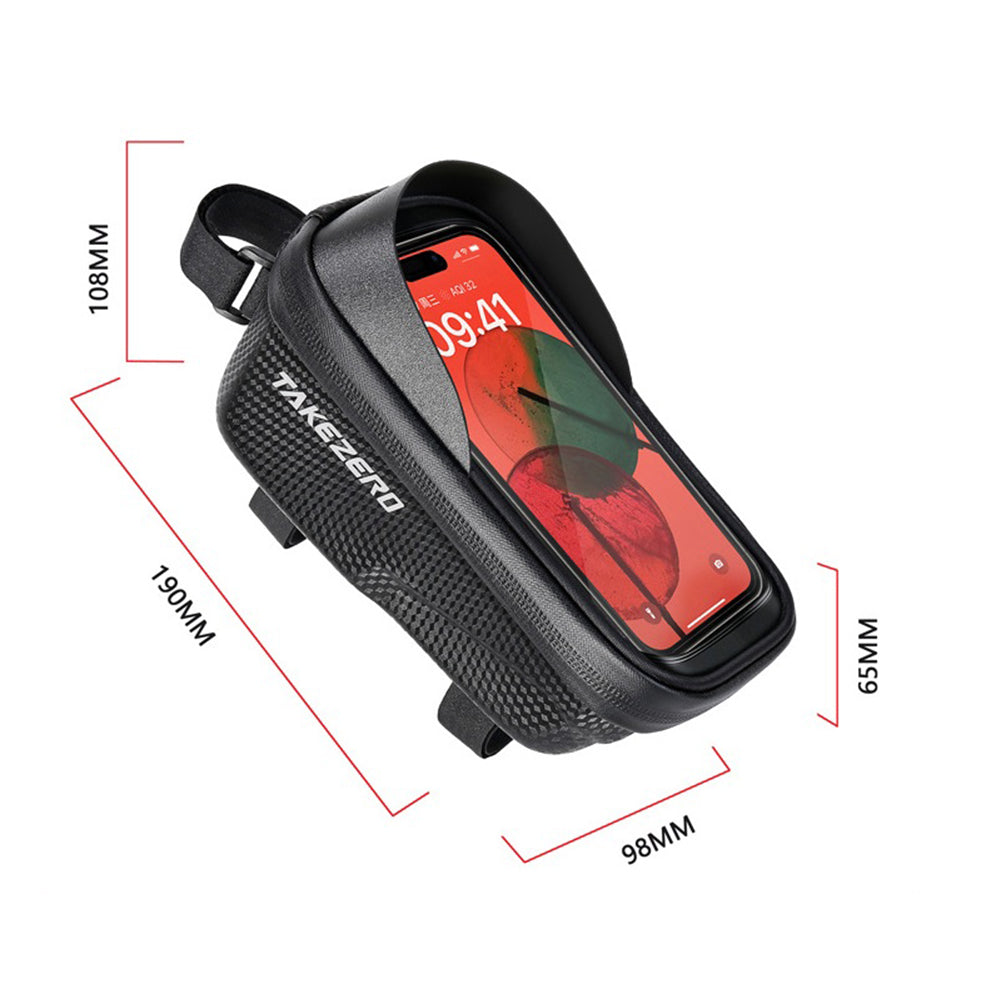 TAKEZERO A2 PU+TPU+Hard EVA Bicycle Phone Case for Mountain Road Bike Front Beam Tube Zippered Phone Bag