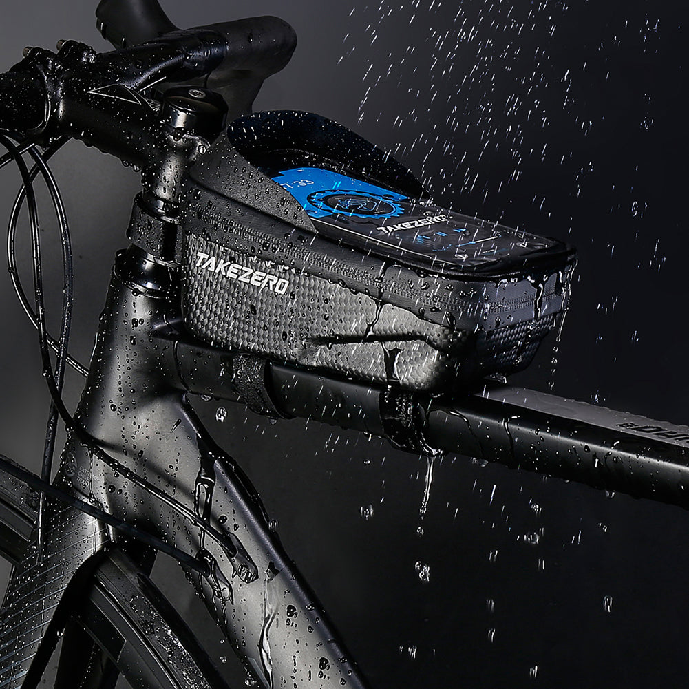 TAKEZERO A2 PU+TPU+Hard EVA Bicycle Phone Case for Mountain Road Bike Front Beam Tube Zippered Phone Bag