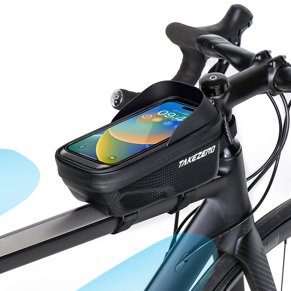 TAKEZERO A2 PU+TPU+Hard EVA Bicycle Phone Case for Mountain Road Bike Front Beam Tube Zippered Phone Bag