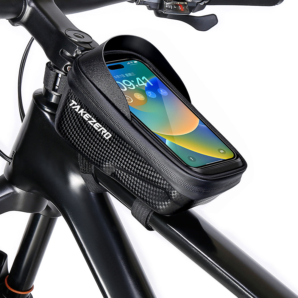 TAKEZERO A2 PU+TPU+Hard EVA Bicycle Phone Case for Mountain Road Bike Front Beam Tube Zippered Phone Bag