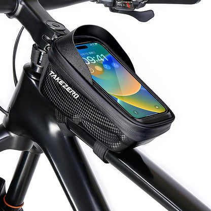 TAKEZERO A2 PU+TPU+Hard EVA Bicycle Phone Case for Mountain Road Bike Front Beam Tube Zippered Phone Bag