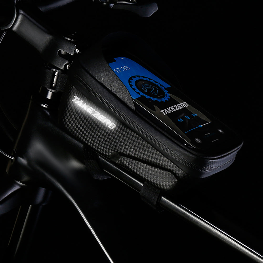 TAKEZERO A2 PU+TPU+Hard EVA Bicycle Phone Case for Mountain Road Bike Front Beam Tube Zippered Phone Bag