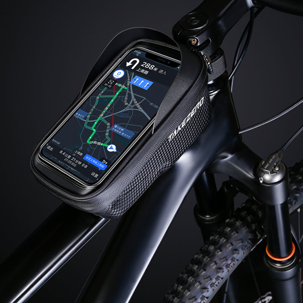 TAKEZERO A2 PU+TPU+Hard EVA Bicycle Phone Case for Mountain Road Bike Front Beam Tube Zippered Phone Bag