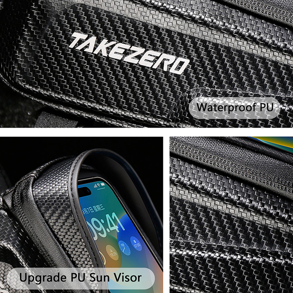 TAKEZERO TZ01 Waterproof Mountain Bike Front Bar Bag PU+TPU+Hard EVA Cell Phone Case for Bicycle
