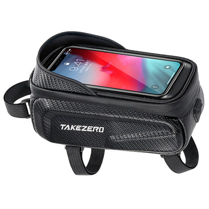 TAKEZERO TZ01 Waterproof Mountain Bike Front Bar Bag PU+TPU+Hard EVA Cell Phone Case for Bicycle