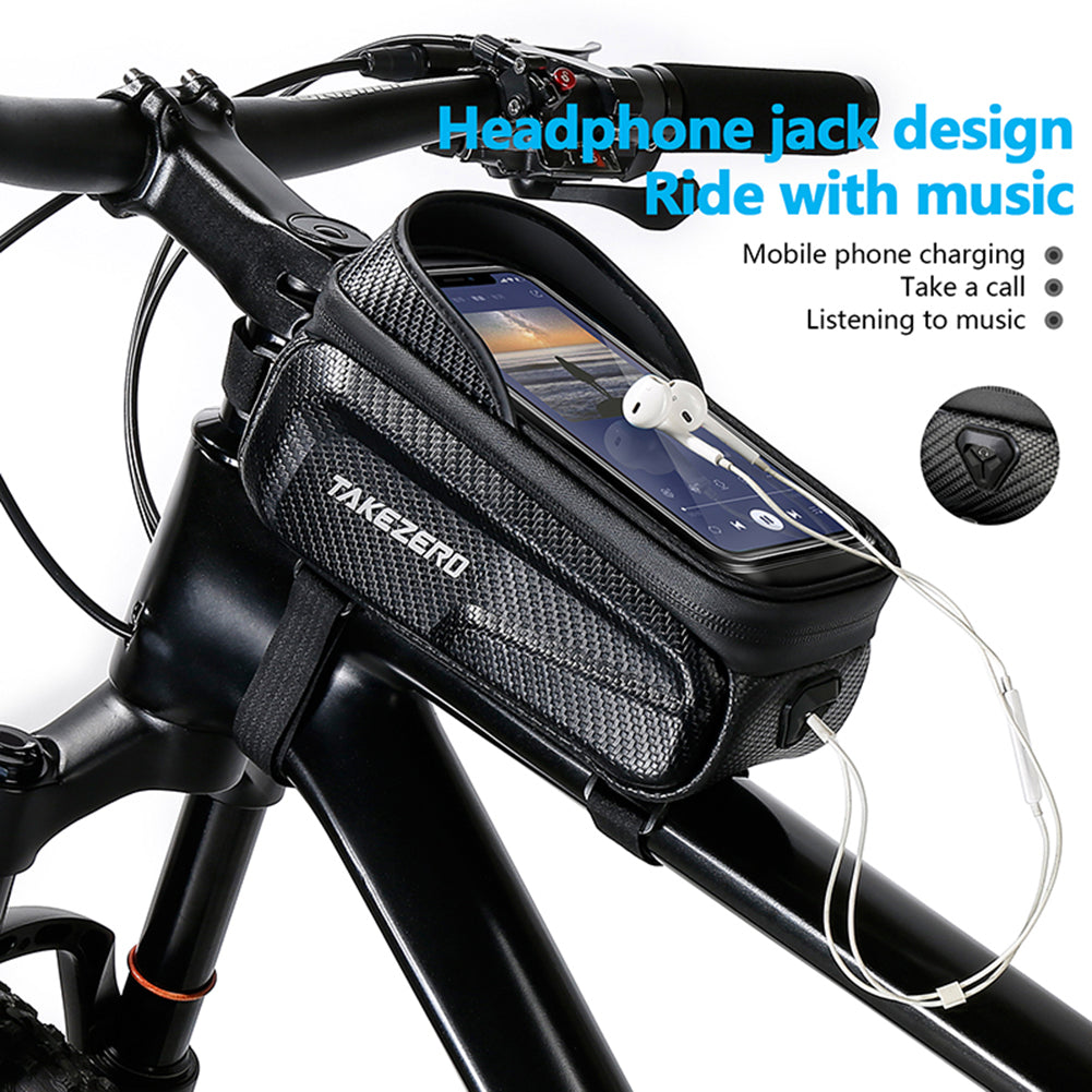 TAKEZERO TZ01 Waterproof Mountain Bike Front Bar Bag PU+TPU+Hard EVA Cell Phone Case for Bicycle