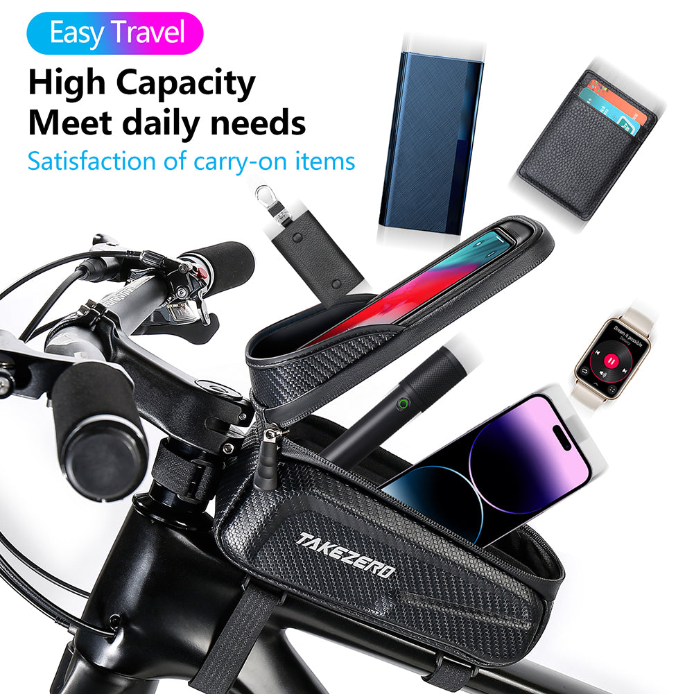 TAKEZERO TZ01 Waterproof Mountain Bike Front Bar Bag PU+TPU+Hard EVA Cell Phone Case for Bicycle