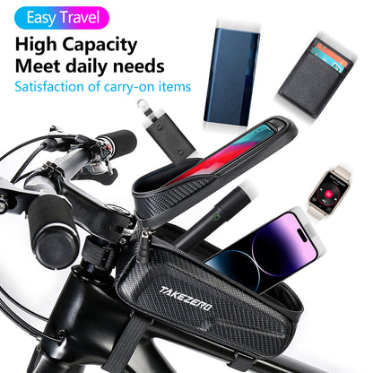 TAKEZERO TZ01 Waterproof Mountain Bike Front Bar Bag PU+TPU+Hard EVA Cell Phone Case for Bicycle
