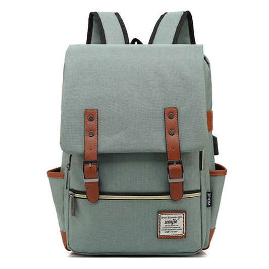Retro Nylon Oxford Cloth Backpack Laptop Clothes Dual Shoulders Bag with USB Charging Port