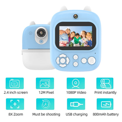1200W Pixel 2.4-inch IPS Screen Kids Camera Inkless Print Instant Camera with 32G Memory Card, Card Reader