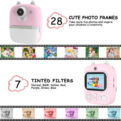 1200W Pixel 2.4-inch IPS Screen Kids Camera Inkless Print Instant Camera with 32G Memory Card, Card Reader