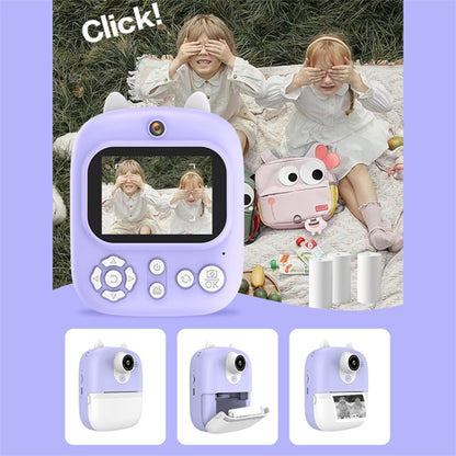 1200W Pixel 2.4-inch IPS Screen Kids Camera Inkless Print Instant Camera with 32G Memory Card, Card Reader