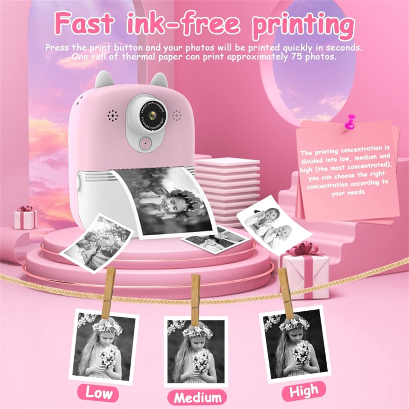 1200W Pixel 2.4-inch IPS Screen Kids Instant Camera Portable Cute Inkless Print Camera, Standard Version
