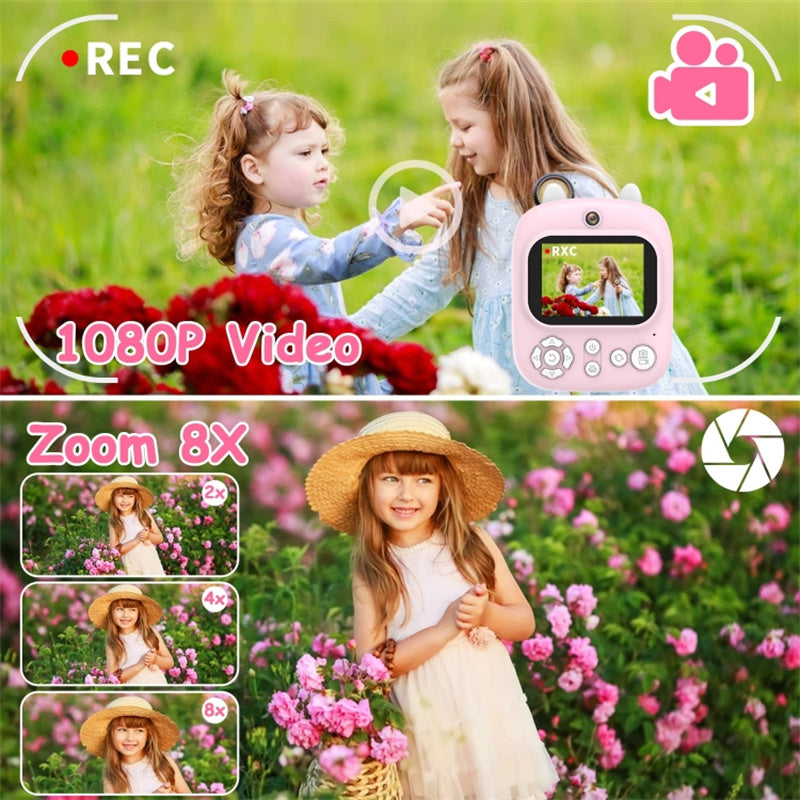 1200W Pixel 2.4-inch IPS Screen Kids Instant Camera Portable Cute Inkless Print Camera, Standard Version