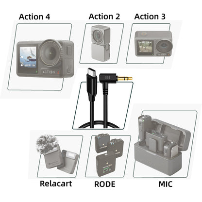 HTX OA4-YPZJX-HTX For DJI Action 4 / 3 / 2 Audio Adapter Cable Sports Camera Type-C to 3.5mm Cable Converter