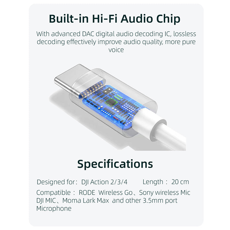 HTX OA4-YPZJX-HTX For DJI Action 4 / 3 / 2 Audio Adapter Cable Sports Camera Type-C to 3.5mm Cable Converter
