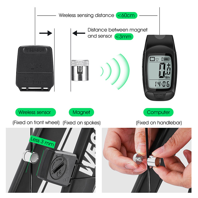 WEST BIKING YP0702095 3-in-1 Bike Computer Headlight Horn Bicycle Cycling Wireless Digital Odometer