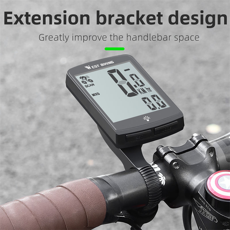 WEST BIKING YP0702100 3.4-inch Large Screen Speedometer Sensor APP Connect Cycling Code Meter for Bicycle, MTB, Road Bike