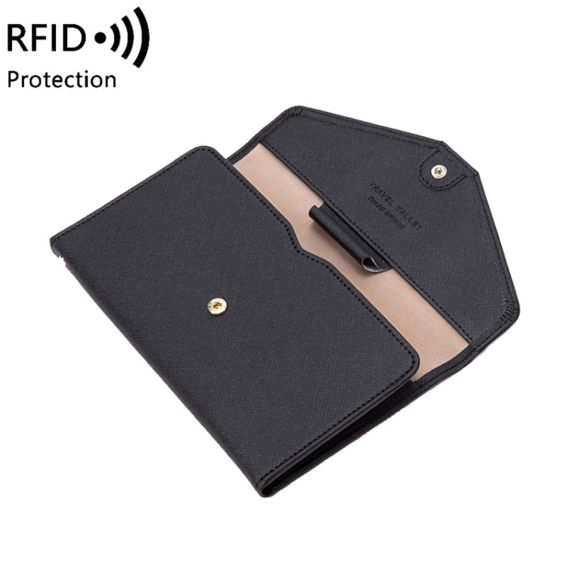 RFID Blocking Card Holder Wallet PU Leather Tri-Fold Travel Passport Bag Document Organizer