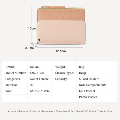 TAILIAN T2602-121 Women PU Leather Zipper Pocket Short Wallet Cards Cash Holder Purse