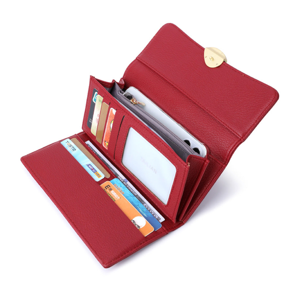 TAILIAN T5601-039 Litchi Texture Tri-fold Women Long Wallet PU Leather Snap Button Multiple Cards Slots Purse