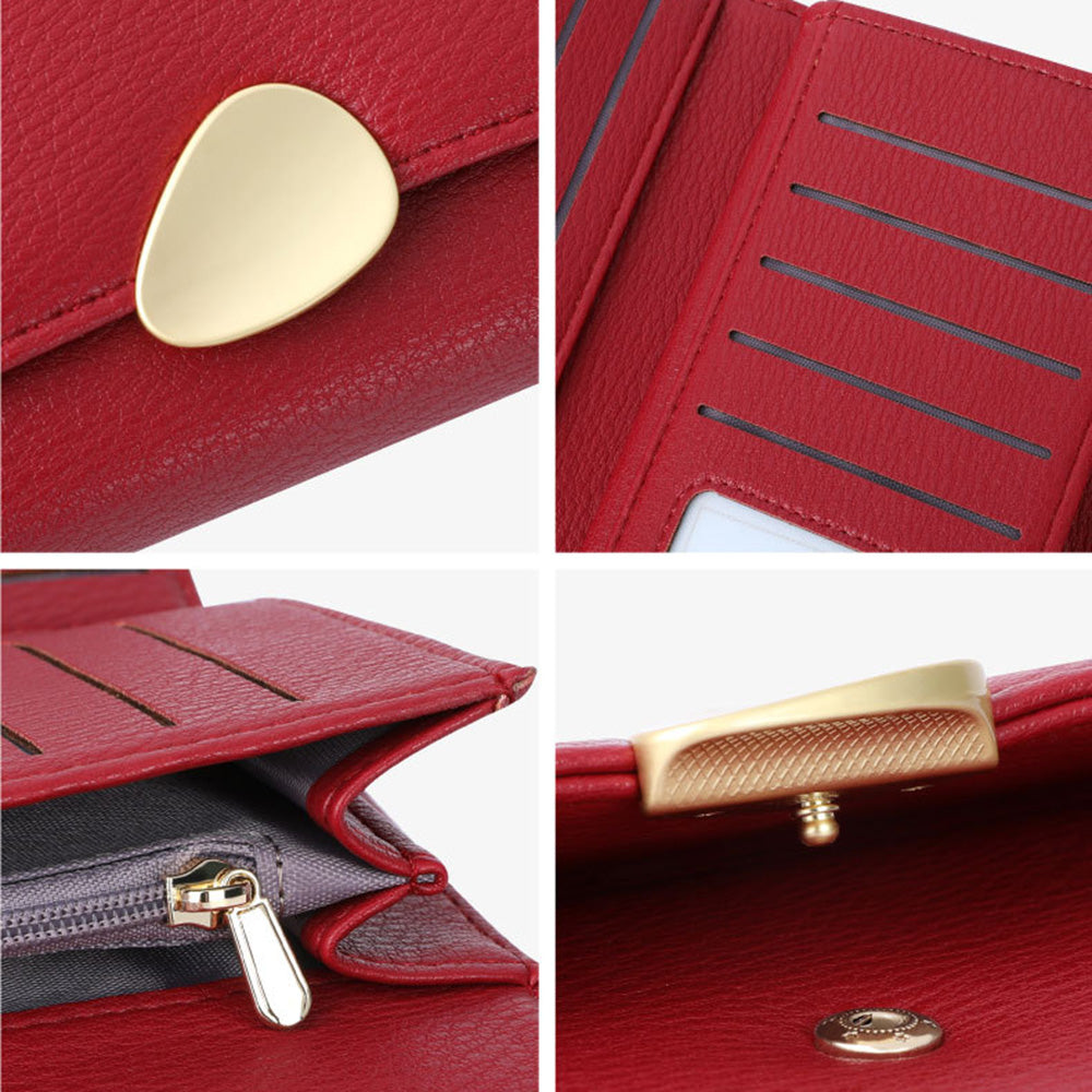 TAILIAN T5601-039 Litchi Texture Tri-fold Women Long Wallet PU Leather Snap Button Multiple Cards Slots Purse