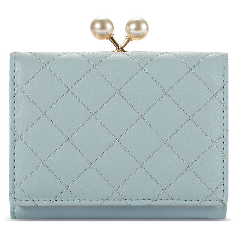 TAILIAN T7368-134 Pearl Clip Wallet PU Leather Card Storage Holder Stitching Rhombus Coin Pouch Bag