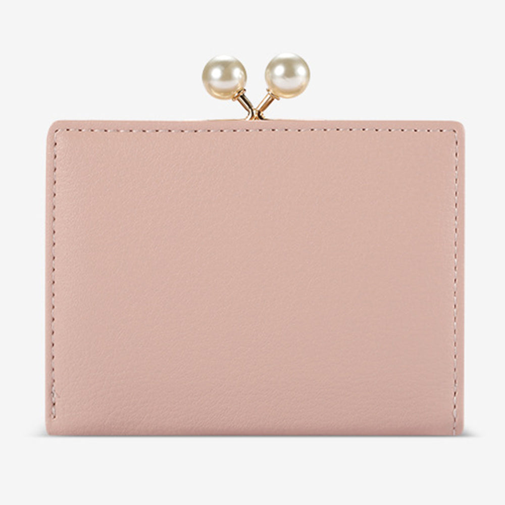 TAILIAN T7368-134 Pearl Clip Wallet PU Leather Card Storage Holder Stitching Rhombus Coin Pouch Bag