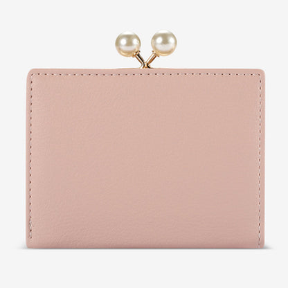 TAILIAN T7368-134 Pearl Clip Wallet PU Leather Card Storage Holder Stitching Rhombus Coin Pouch Bag