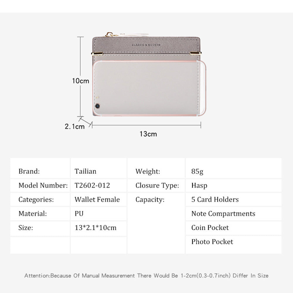 TAILIAN T2602-012 Women's Classic Wallet Matte PU Leather Card Storage Holder Coin Pouch Bag