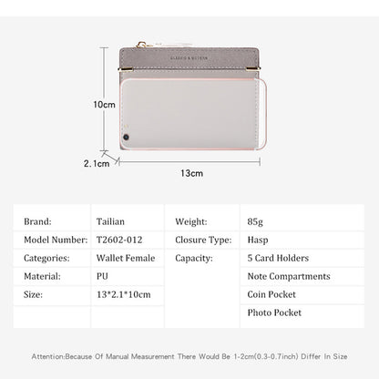TAILIAN T2602-012 Women's Classic Wallet Matte PU Leather Card Storage Holder Coin Pouch Bag